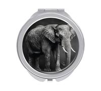 Black And White Elephant Image Compact Mirror for Purse, Double-Sided 1x/2x Magnifying Metal Pocket Makeup Mirrors, Folding Mini Vanity Mirror, Handheld Round Travel Cosmetic Mirrors for Women
