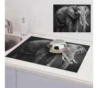 Black and white elephant image Dish Drying Mat for Kitchen Counter Super Absorbent Microfiber Drainer Mats Large Size Dish Drying Pad Quick Drying Dish Rack Pad 18"x 24"