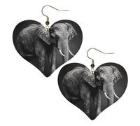 Black and white elephant image Leather Earrings for Women Heart Earring Lightweight Dangle Earrings Jewelry Gifts
