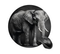 Black and White Elephant Image Mouse Pad Round Laptop Mouse Mat Cute Computer Mousepad Keyboard Pad Non-Slip Desk Pads for Gaming Office Work Home