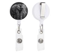 Black and White Elephant Image Retractable Badge Reel - Personalized ID Name Badge Holder with Lanyard Cute Badges Reel Holder Round Nurse Doctor Name Tag Badges Clip for Work