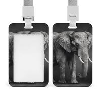 Black and White Elephant Image Retractable ID Badge Holder with Lanyard - Vertical Badge Reel,Keychain Clip,Name Tag Id Card Holder Protector for Nurse Officer Teacher Security Staff Women Men
