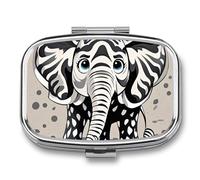 Black and White Elephant Pill Box 2 Compartment Square Pill Box for Pocket Purse Portable Travel Medicine Tablet Vitamin Holder Organizer Mini Decorative Pill Case