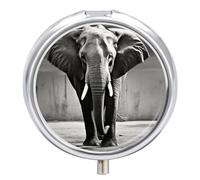 Black and White Elephant Round Pill Box 3 Compartment Medicine Pill Organizer with Mirror Travel Small Pill Case Cute Vitamin Organizer Portable Daily Pill Container for Pocket Purse