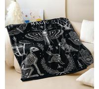 Black and White Etched Skull Moth Printed Flannel Blanket, Dreamy Gothic Design for Adult and Kids Sofa Bed Throw (01,150x200cm)
