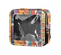 Black and White Evil Eyes Leather Clear Makeup Bag Travel Toiletry Tote Cosmetic Containers for Women, Vector Illustration Ukrainian Folk Pattern, One Size