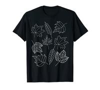 Black and White Fall Leaves Pattern Line Art Autumn Leaves T-Shirt