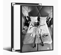 Black and White Fashion Girl on Bed Wall Art - Overhead Woman Photography Poster Minimalist Bedroom Apartment Decor Picture Prints 40x60cm BlackFramed