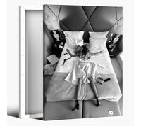 Black and White Fashion Girl on Bed Wall Art - Overhead Woman Photography Poster Minimalist Bedroom Apartment Decor Picture Prints 30x45cm Framed