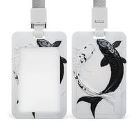 Black and White Fish ID Badge Holder Retractable Clip Card Holder Card Protector Name Badge Name Tag for Work Office Doctor Nurse