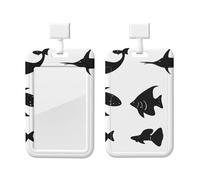 Black and White Fish Id Badge Holder with Lanyard-Vertical Card Protector Clear Abs Hard Shell, Retractable Reel for Work Office