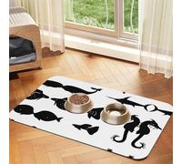 Black and White Fish Pet Absorbent Leather Non-Slip Feeding Mat 30x45cm, Quick Drying, Waterproof, Washable Bowl Mat