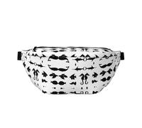 Black and White Fish Prints Adjustable running waist bag crossbody bag lightweight and comfortable suitable for fitness jogging travel