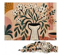 Black and White Floral Vase Illustration Jigsaw Puzzle, 300 Pieces | Clear image details - focused tabletop leisure at home.