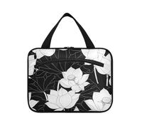 Black and White Flower Hanging Travel Bag Hanging with Hook, Designer Chic Toiletry Bags for Trip Essentials Bathroom bolso para maquillaje L