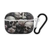 Black and White Flowers and Skull AirPod Pro Case, Anti Scratch Hard PC Cover with Keychain, AirPod Pro 2nd/1st Case Accessories for Women Men, White-Style
