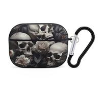 Black and White Flowers and Skull AirPod Pro Case, Anti Scratch Hard PC Cover with Keychain, AirPod Pro 2nd/1st Case Accessories for Women Men, Black-Style