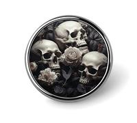 Black And White Flowers And Skull Badge Holder Personalized Metal Button Pin Fashion Round Badge with Pattern Pin DIY Button Badges Exquisite Brooch Crafts Gift Clothes Decorative Pins