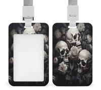 Black and White Flowers and Skull Badge Holders Retractable ID Badge Holder with Lanyard Heavy Duty Badges Reel Card Protector Detachable ID Card Holder for Nurse Teacher Staff Officer