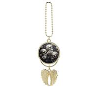 Black and White Flowers and Skull Car Hanging Pendant, Zinc Alloy Rearview Mirror Charms - Relieve Visual Fatigue, Vintage Keychain Pendant, Lucky Car Interior Hanging Decoration, Golden-Style