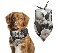 Black and White Flowers and Skull Dog Bandanas for Feeding Grooming, Triangle Pet Bibs for Cats & Dogs Washable Fashion Pets Scarf for Party Travel 27.6 X 11.8 Inch