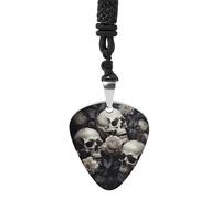 Black And White Flowers And Skull Guitar Pick Necklace Exquisite Cool Pendant Necklaces Titanium Steel Personalized Necklaces Fashion Guitar Pick Holder Necklace Unisex Unique Gifts