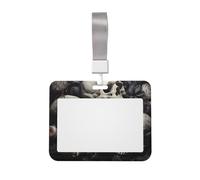 Black and White Flowers and Skull ID Badge Holder with Lanyard ID Card Holders Waterproof Plastic Name Card Case Sliding ID Protector Pouch Name Tag Holders for Office Work Business