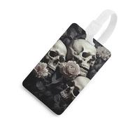 Black and White Flowers and Skull Luggage Tag Classic Personalized Repeated Luggage Tag Cute Unique Travel Essentials Identifiers for Women Men Baggage Backpack Handbag Suitcase