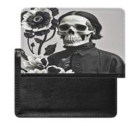 Black And White Flowers And Skull Passport Holder Passport Cover Protector Essentials with Credit Card Slots for Women Men