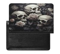 Black And White Flowers And Skull Passport Holder Passport Wallet Document Organizer Protector PU Leather Card Slot Travel Accessories