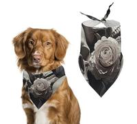 Black and White Flowers and Skull Pet Scarf Adjustable Pet Accessories Triangular Scarf Washable Floral Print Puppy Bib Bandana Stylish Comfortable Cat Scarves for Holiday Scarfs