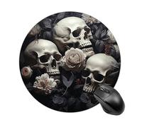 Black and White Flowers and Skull Round Mouse Pad 7.8 Inch, Portable Gaming Mouse Mat with Non-Slip Rubber Base & Smooth Surface, Waterproof Mousepad for PC, Laptop, Computer, Office, Home
