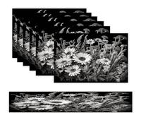 Black and White Flowers Placemats Set of 7 Exquisite Linen Table Mat Seven Piece Set Includes 13"x71" Fashion Table Runner and 12"x18" Place Mat Decor for Kitchen Dining Room