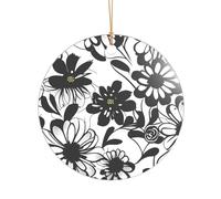 Black and White Flowers Print Ceramic Star Christmas Ornament for Elegant Neutral Christmas Decor,3 Inch Tree Decoration