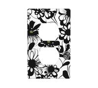 Black and White Flowers Print Duplex Device Receptacle Wall Plate Electrical Switch Plate Outlet Cover.