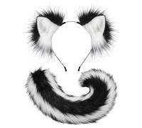 ,Black and White,Fluffy Faux Fox Fur Tail for Women - Cat Wolf Fox Tail Costume Accessory with Adjustable Waist Belt, Ideal for Halloween Party & Fancy Dress
