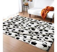 Black And White Football Pattern Rug, 60 x 110 cm Stain Resistant Area Rugs, Breathable Durable Carpet, Machine Washable Mat for Bedroom Decor