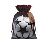 Black and White Football Printed holiday drawstring bag 8.3x11.8 inch Christmas party decoration gift bag