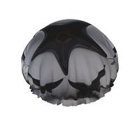 Black and White Football Women's shower cap, waterproof, reusable, with washable elastic cord, suitable for long hair and braids, ideal for showering.