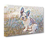 Black and White French Bulldog Dog Modern BG Canvas Print | Gallery Wrapped 30mm Frame Wall Art | 20x14 inches | Ready to Hang | French Animals Picture | Living Room Bedroom Lounge Office