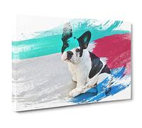 Black and White French Bulldog Dog V2 Modern Canvas Wall Art Print Ready to Hang, Framed Picture for Living Room Bedroom Home Office Décor, 20x14 Inch (50x35 cm)