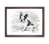 Black and White French Bulldog Dog V4 Modern Framed Print | A2 Walnut Framed Wall Art | Ready to Hang | French Animal Picture | Living Room Bedroom Lounge Office