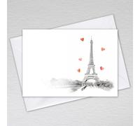 Black and White French Themed Blank Note Cards with Envelopes: Black and White with Chic Red Hearts Eiffel Tower Note Cards (Pack of 20 with Envelopes)