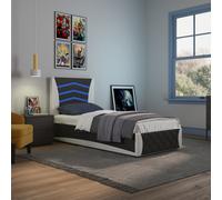 (Black and White) Galaxy Ottoman Storage LED Headboard Gaming Single Black Bed Frame