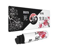 Black and White Gaming Mouse Pad with Japanese Cherry Blossom, Extended XL Yin Yang Large Mousepad with Stitched Edges, Big Long Death and Life Desk Mat for Desktop, Keyboard, Computer 31.5*11.8 Inch