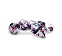 Black and White Gemini Dice with Pink Colored Numbers 7 Dice Set 16mm (5/8in) Chessex