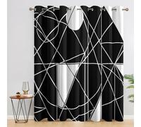 Black and White Geometric Curtains Blackout, 90x90 Inch 2 Panels - Modern Abstract Striped Pattern Black Out Curtains, Home Decor, 90 Drop Eyelet Window Drapes for Bedroom, Living Room MB&54