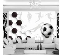 Black and White Geometric Hexagon Football Player 3D Wallpaper Textured Silk Easy Install Living Room Sofa Bedroom Dining Room Home Decoration Wall-430cm×300cm