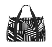 Black And White Geometric Lines Hand Travel Bag.Fashionable Design, Large Storage Capacity, Suitable For Business Trips And Short Trips., Black, One Size