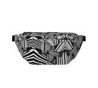 Black And White Geometric Lines Large Crossbody Fanny Pack,Gifts For Enjoy Sports Festival Workout Traveling Running Casual, Black, One Size